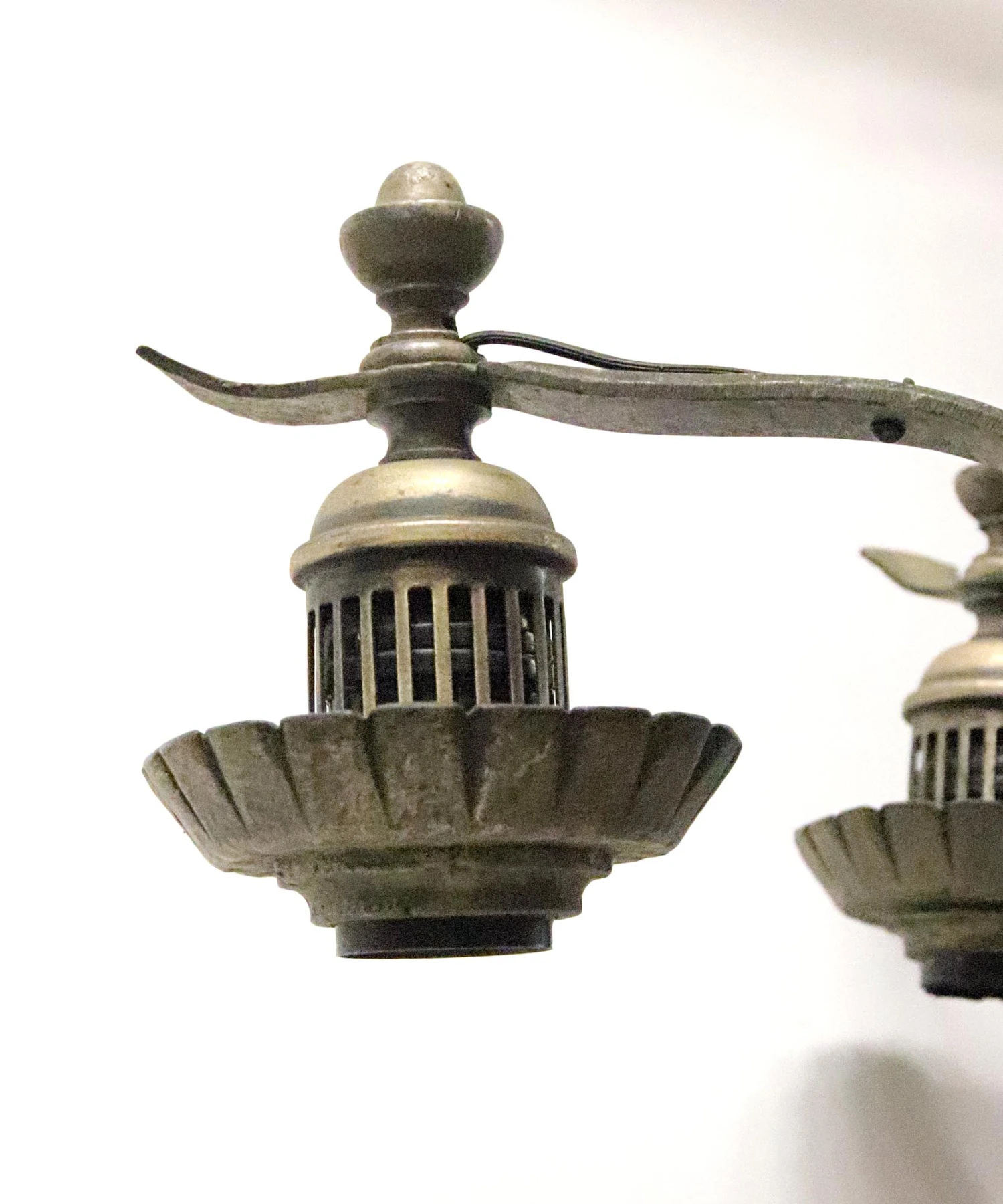 1910s Nickel Over Brass 5 Light Arts & Crafts Chandelier 5 1910s Nickel Over Brass 5 Light Arts & Crafts Chandelier - Image 3