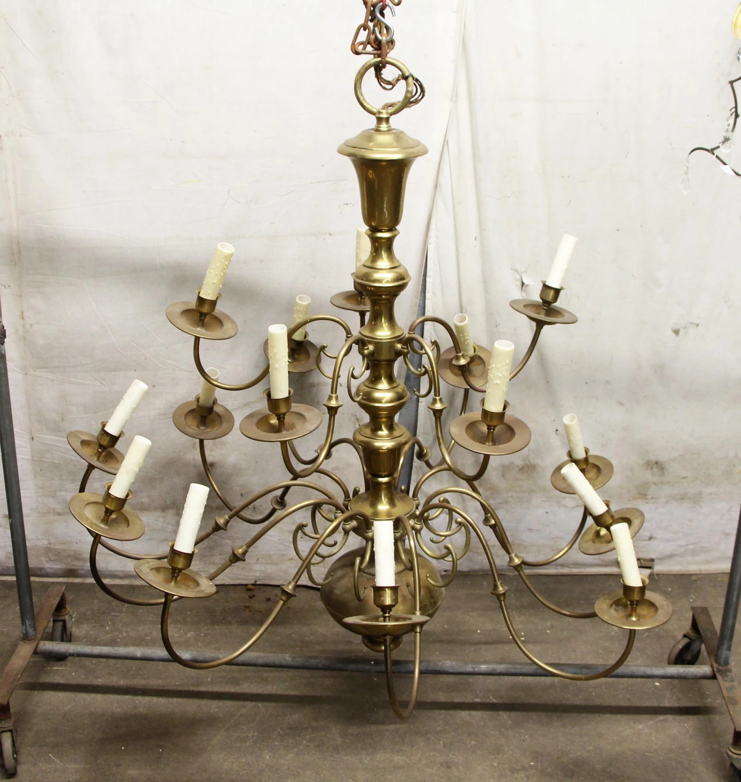 Oversized Antique Williamsburg 15 Arm Brass Chandelier 5 Oversized Antique Williamsburg 15 Arm Brass Chandelier - Image 3