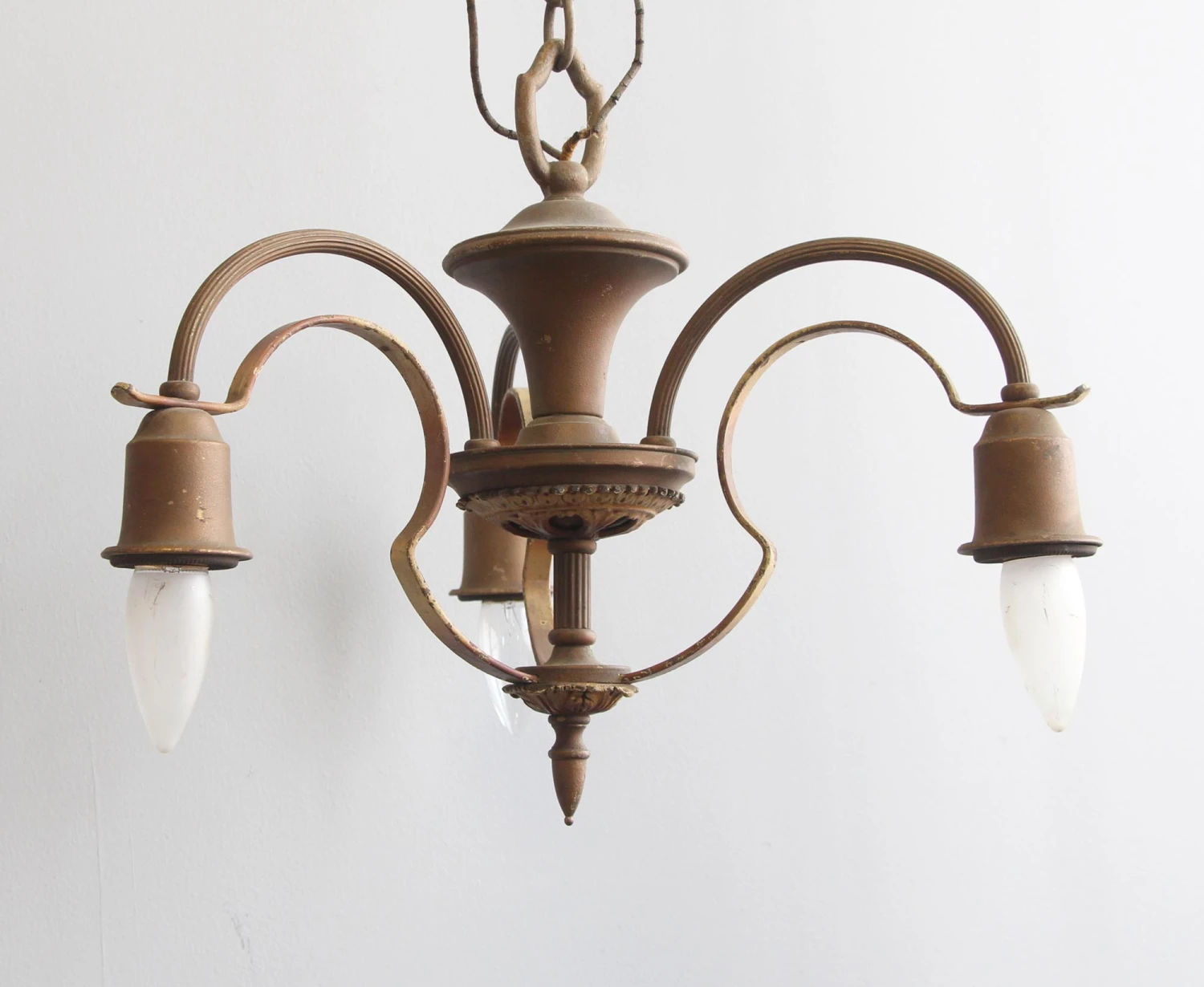1940s Brass 3 Arm Down Light Chandelier 5 1940s Brass 3 Arm Down Light Chandelier - Image 3