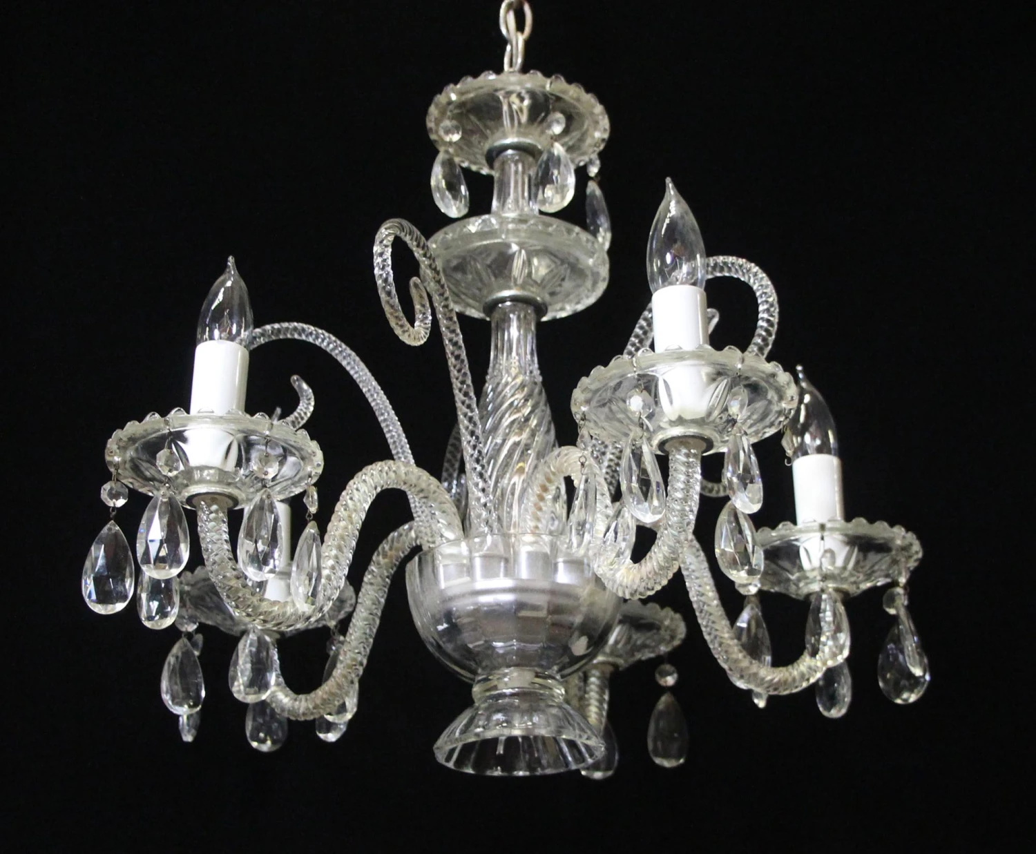 Antique 1940s Victorian Crystal 5 Arm Chandelier 5 Antique 1940s Victorian Crystal 5 Arm Chandelier - Image 3