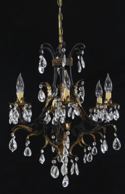 Early 20th Century 6 Arm Black Tole Crystal Chandelier 17 Early 20th Century 6 Arm Black Tole Crystal Chandelier -OGT Sale Store chandeliers for sale q278231