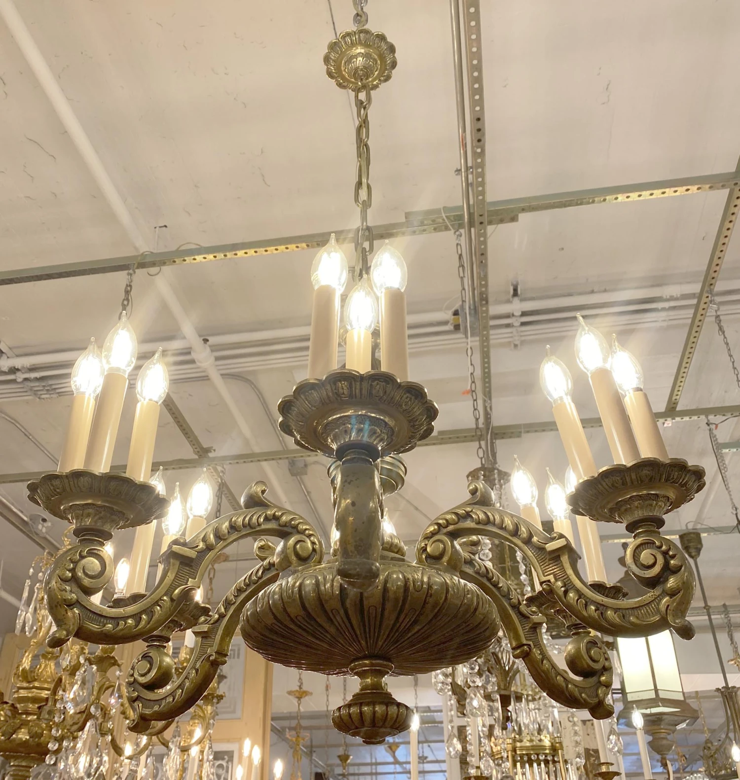 Antique 6 Arm 18 Light French Bronze Chandelier 5 Antique 6 Arm 18 Light French Bronze Chandelier - Image 3