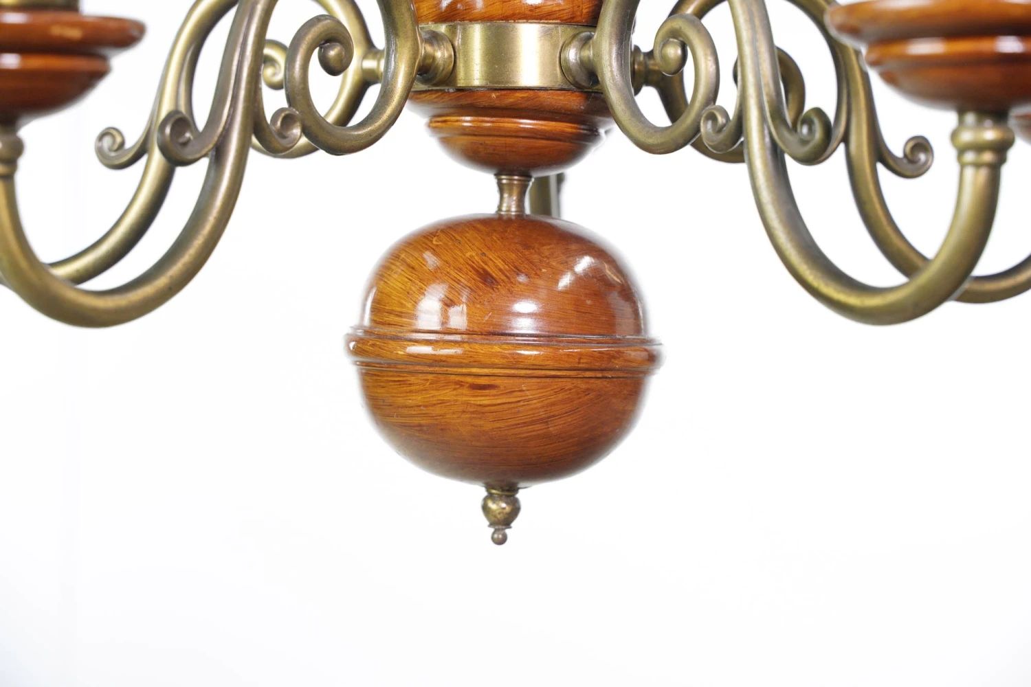 Traditional 5 Brass Plated Arms Medium Tone Wood Chandelier 5 Traditional 5 Brass Plated Arms Medium Tone Wood Chandelier - Image 3