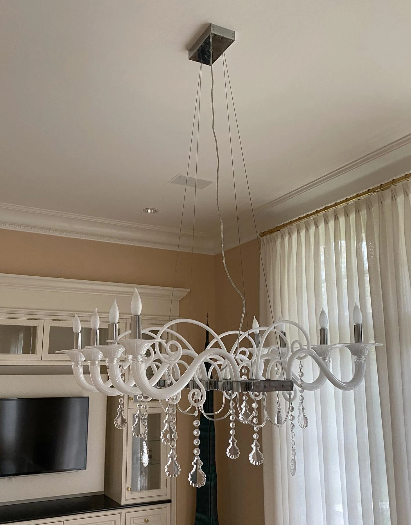 Mood Taif White Blown Glass & Crystal Chandelier By Franco Raggi 5 Mood Taif White Blown Glass & Crystal Chandelier By Franco Raggi - Image 3