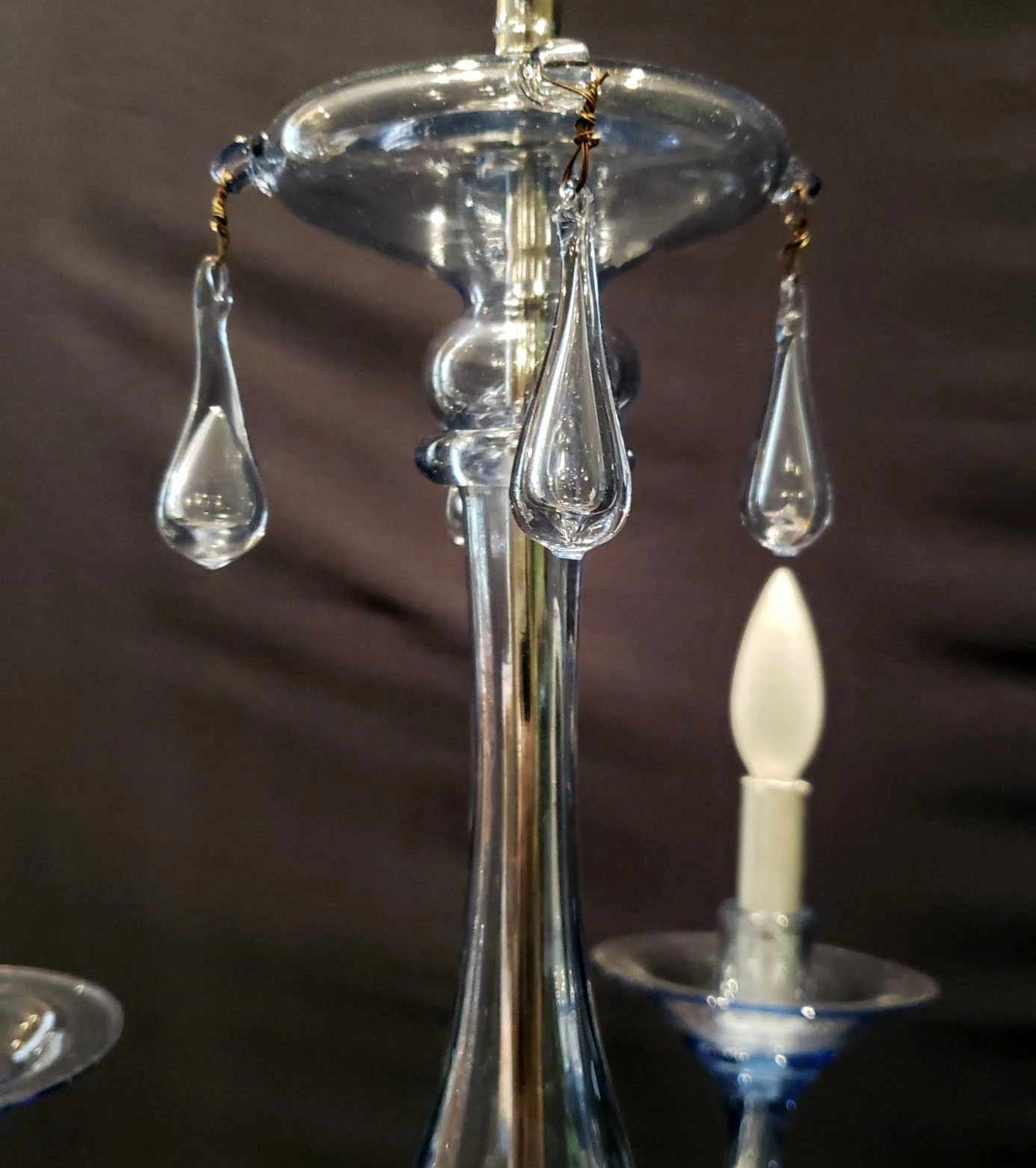 Vintage Light Blue 4 Arm Murano Glass Chandelier 5 Vintage Light Blue 4 Arm Murano Glass Chandelier - Image 3