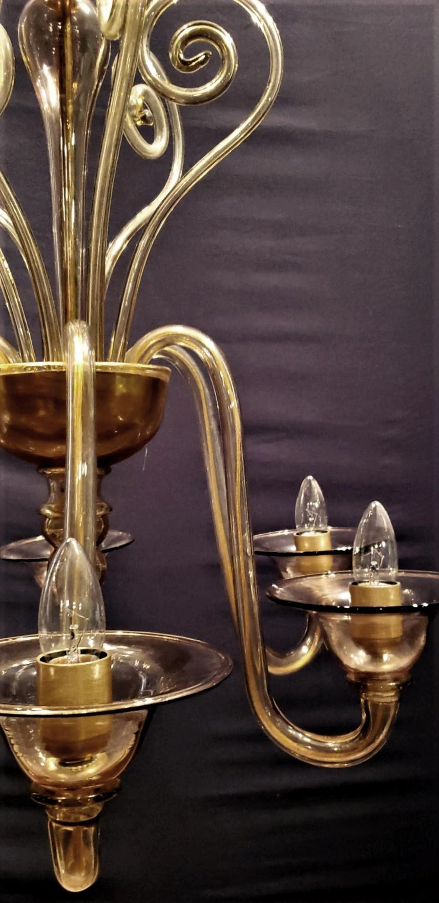 1950s Vintage Amber Murano Glass 6 J Shaped Arm Chandelier 5 1950s Vintage Amber Murano Glass 6 J Shaped Arm Chandelier - Image 3