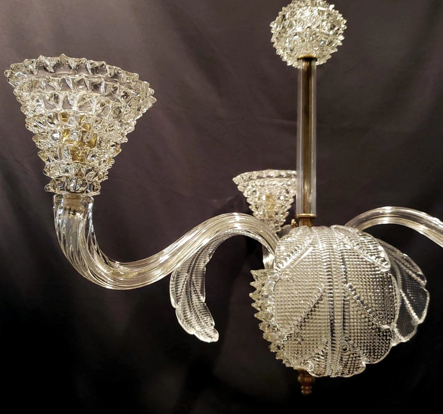 Vintage Rostrato Clear Murano Glass 3 S Arm Chandelier 5 Vintage Rostrato Clear Murano Glass 3 S Arm Chandelier - Image 3