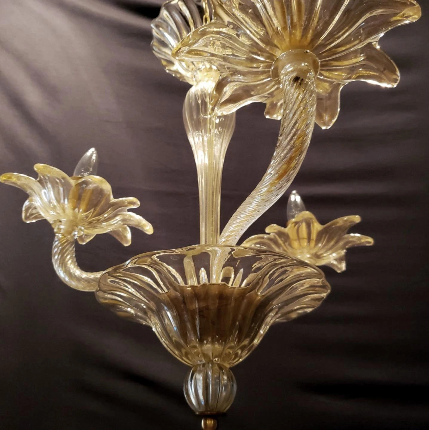 Vintage Murano Glass 3 Up J Arms Chandelier With Gold Inflections 5 Vintage Murano Glass 3 Up J Arms Chandelier With Gold Inflections - Image 3