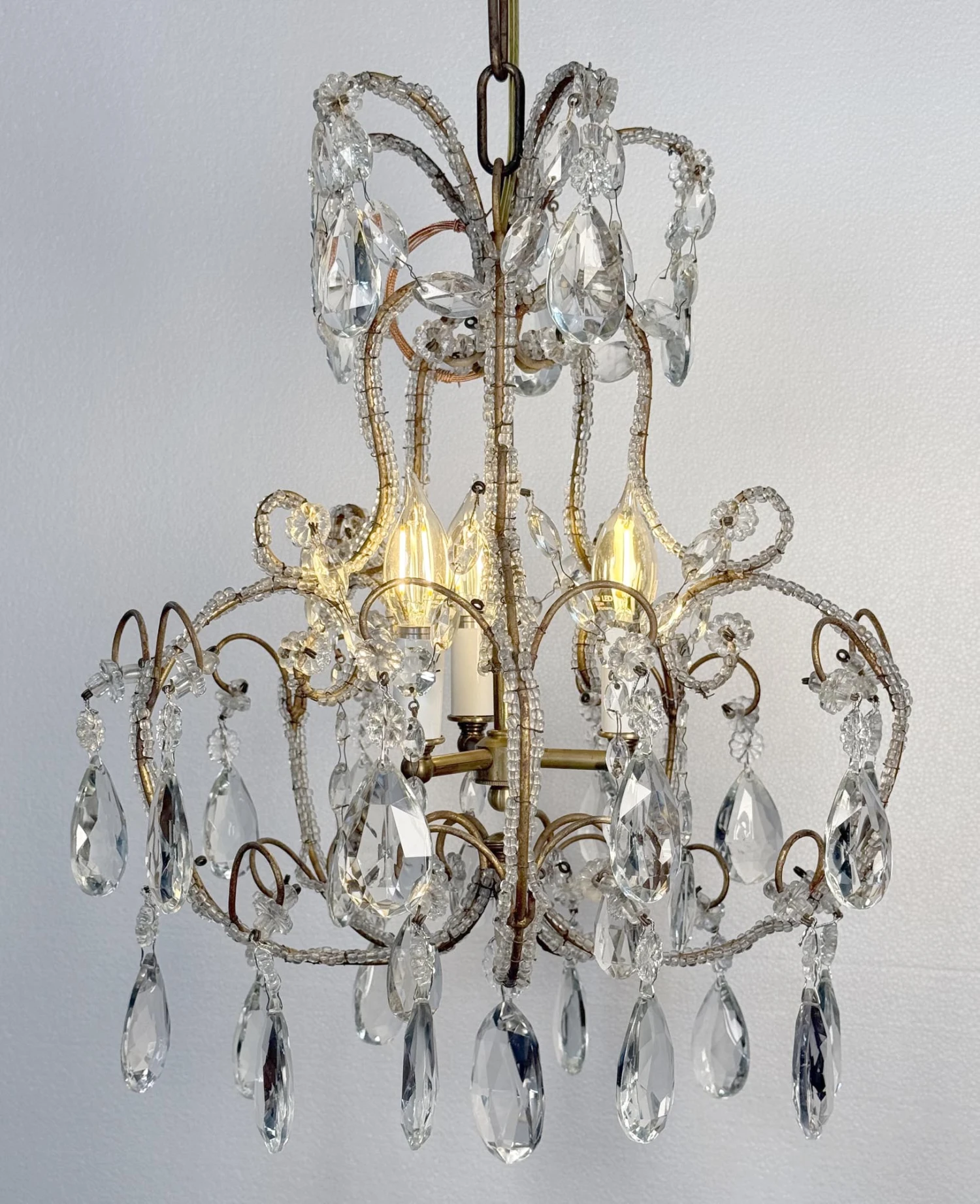 Antique French Crystal 3 Light Chandelier With Floret Details 5 Antique French Crystal 3 Light Chandelier With Floret Details - Image 3