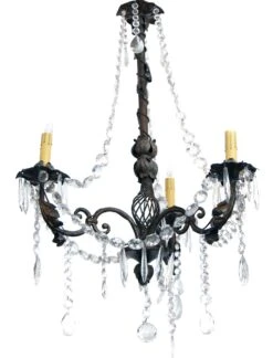 French 3 Arm Bronze & Crystal Chandelier