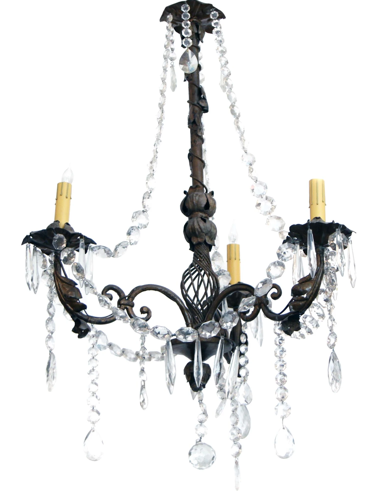 French 3 Arm Bronze & Crystal Chandelier 3 French 3 Arm Bronze & Crystal Chandelier