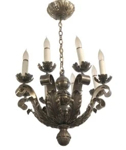French 8 Arm Acorn Brass Chandelier