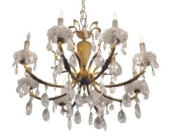 French 8 Arm Crystal Chandelier With Gold Gilt Details