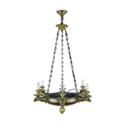 French Empire 6 Arm Lions & Eagles Bronze Chandelier