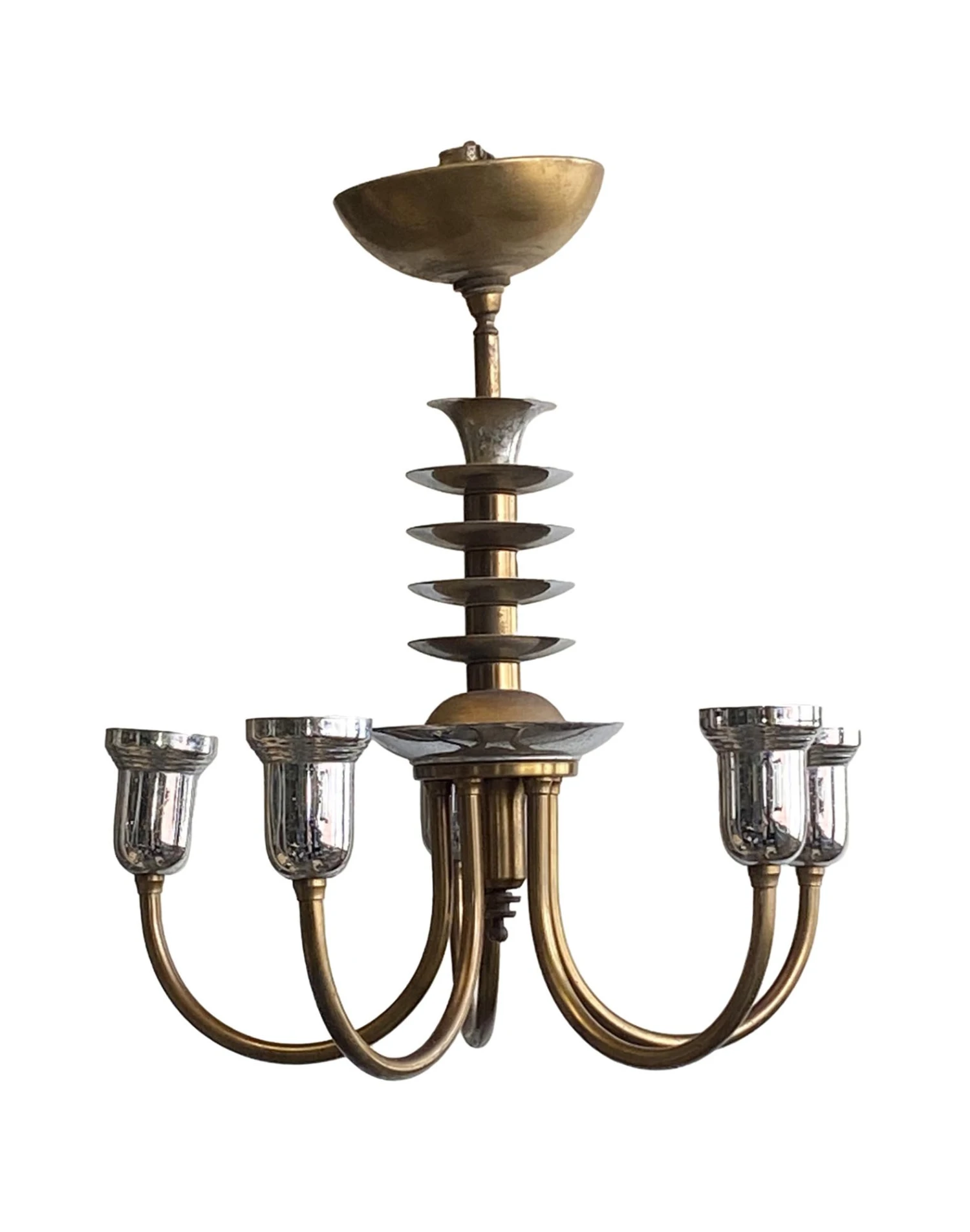 Jetson Art Deco Nickel & Bronze Chandelier 3 Jetson Art Deco Nickel & Bronze Chandelier