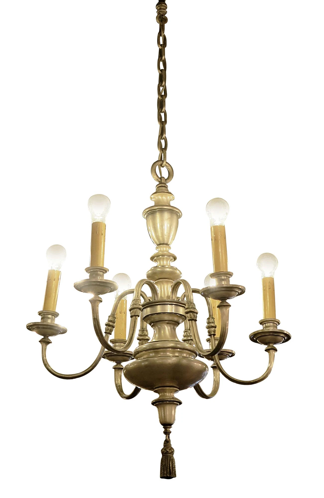 Georgian 6 Arm Silver Over Bronze Chandelier 4 Georgian 6 Arm Silver Over Bronze Chandelier - Image 2