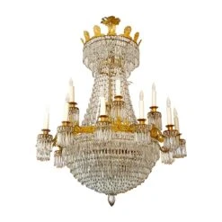 Large Gilded Crystal 18 Light French Empire Chandelier