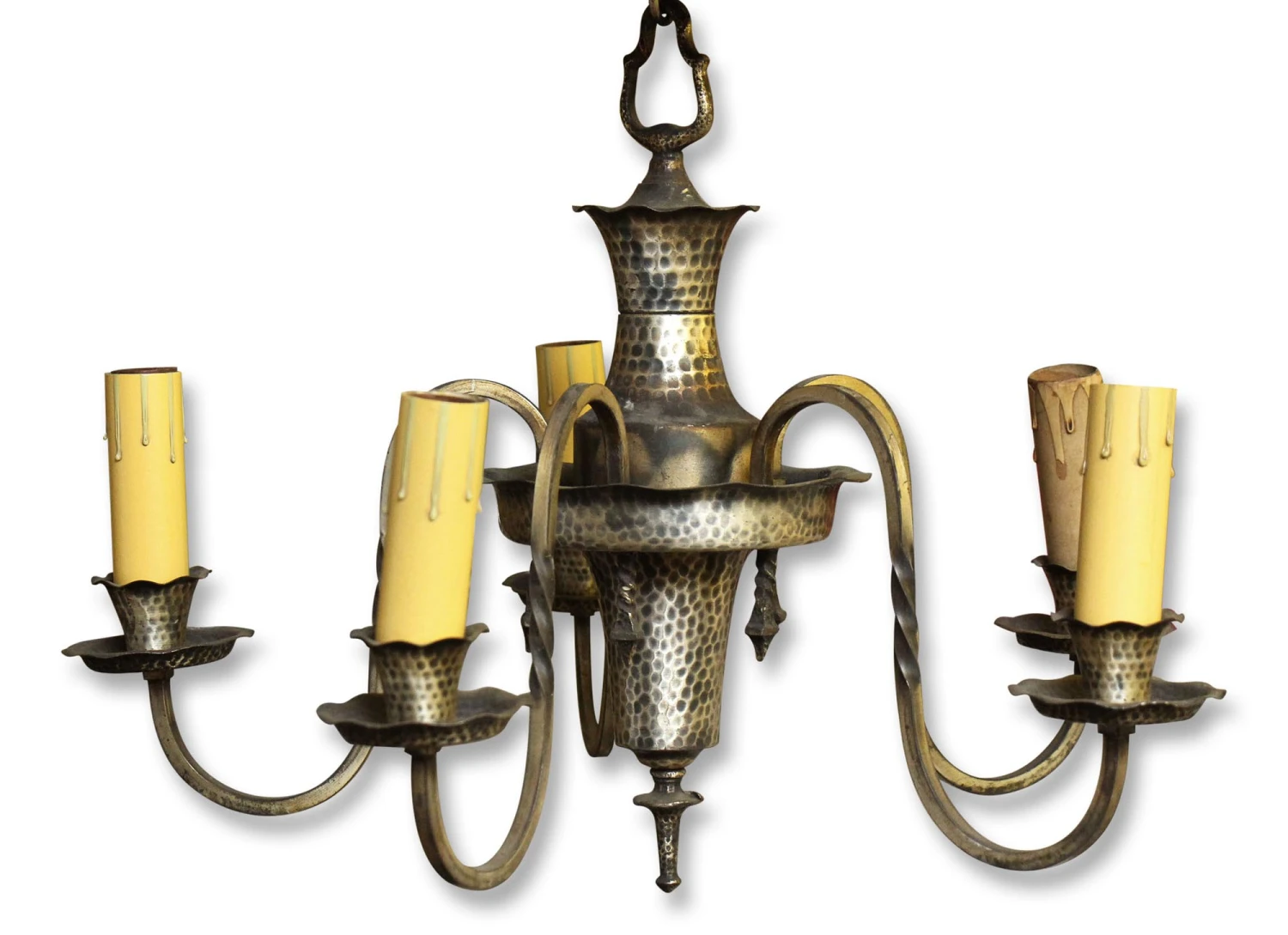 Antique 5 Arm Hammered Arts & Crafts Chandelier 4 Antique 5 Arm Hammered Arts & Crafts Chandelier - Image 2