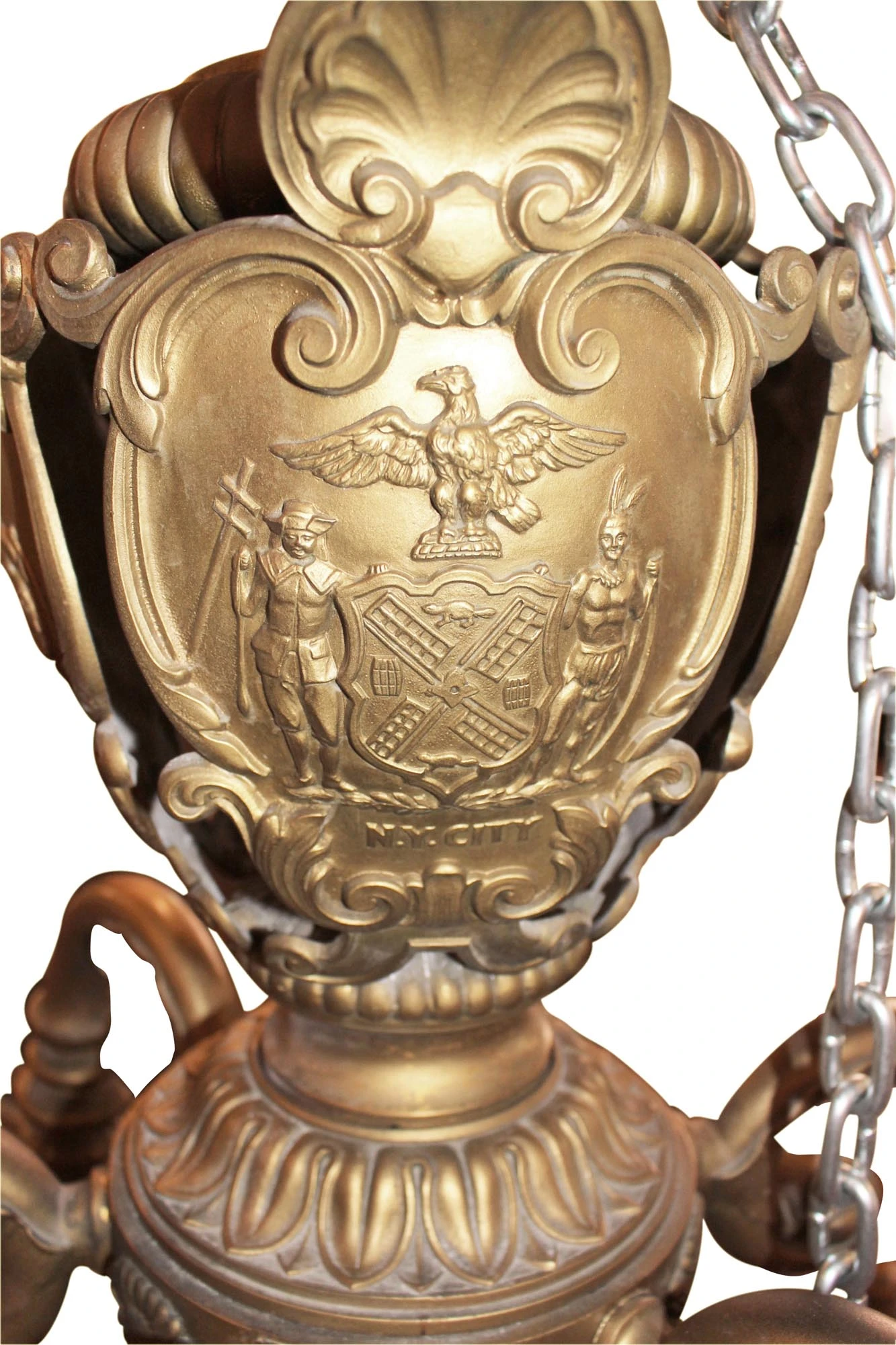 New York City Seal 5 Ft. Gilt Bronze Baroque Style Chandelier 4 New York City Seal 5 Ft. Gilt Bronze Baroque Style Chandelier - Image 2