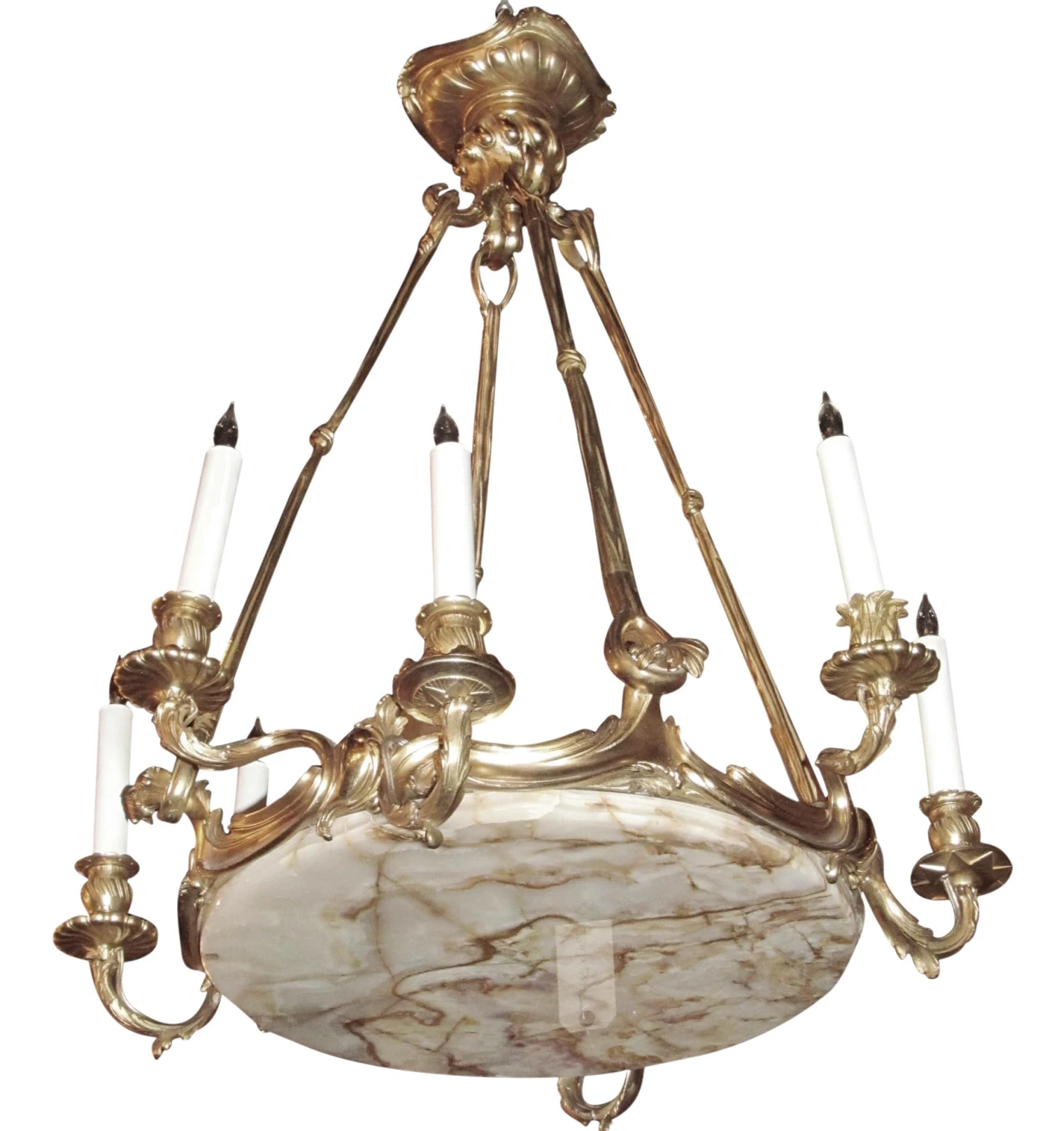 Antique French Gilt Bronze & Marble Chandelier 4 Antique French Gilt Bronze & Marble Chandelier - Image 2