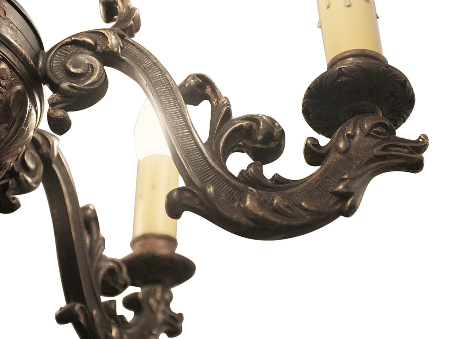 Victorian Bronze 6 Arm Seahorse Motif Chandelier 4 Victorian Bronze 6 Arm Seahorse Motif Chandelier - Image 2