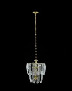 Modern Brass Plated Steel Cascade Glass Panel Chandelier