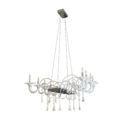 Mood Taif White Blown Glass & Crystal Chandelier By Franco Raggi