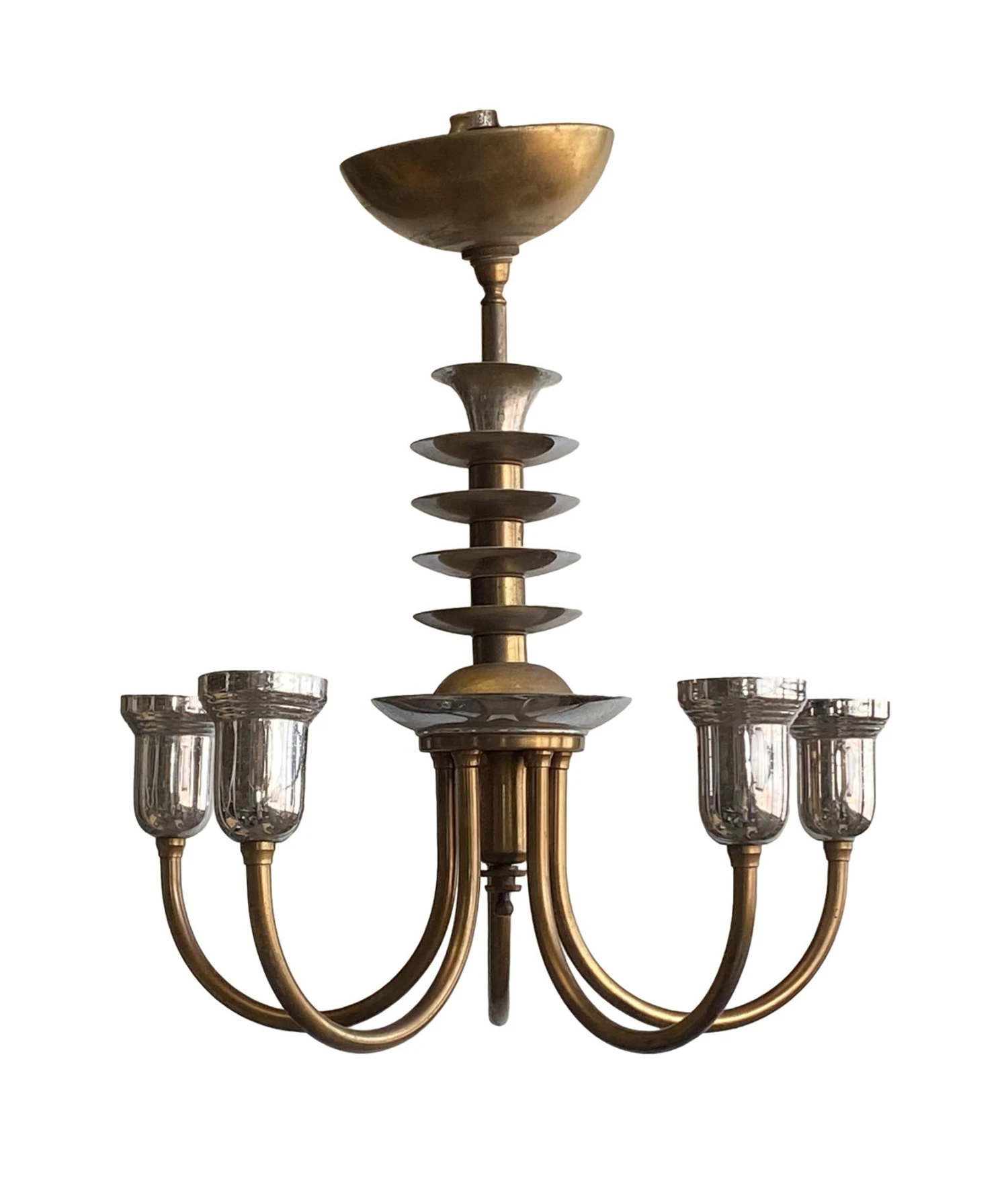 Jetson Art Deco Nickel & Bronze Chandelier 4 Jetson Art Deco Nickel & Bronze Chandelier - Image 2