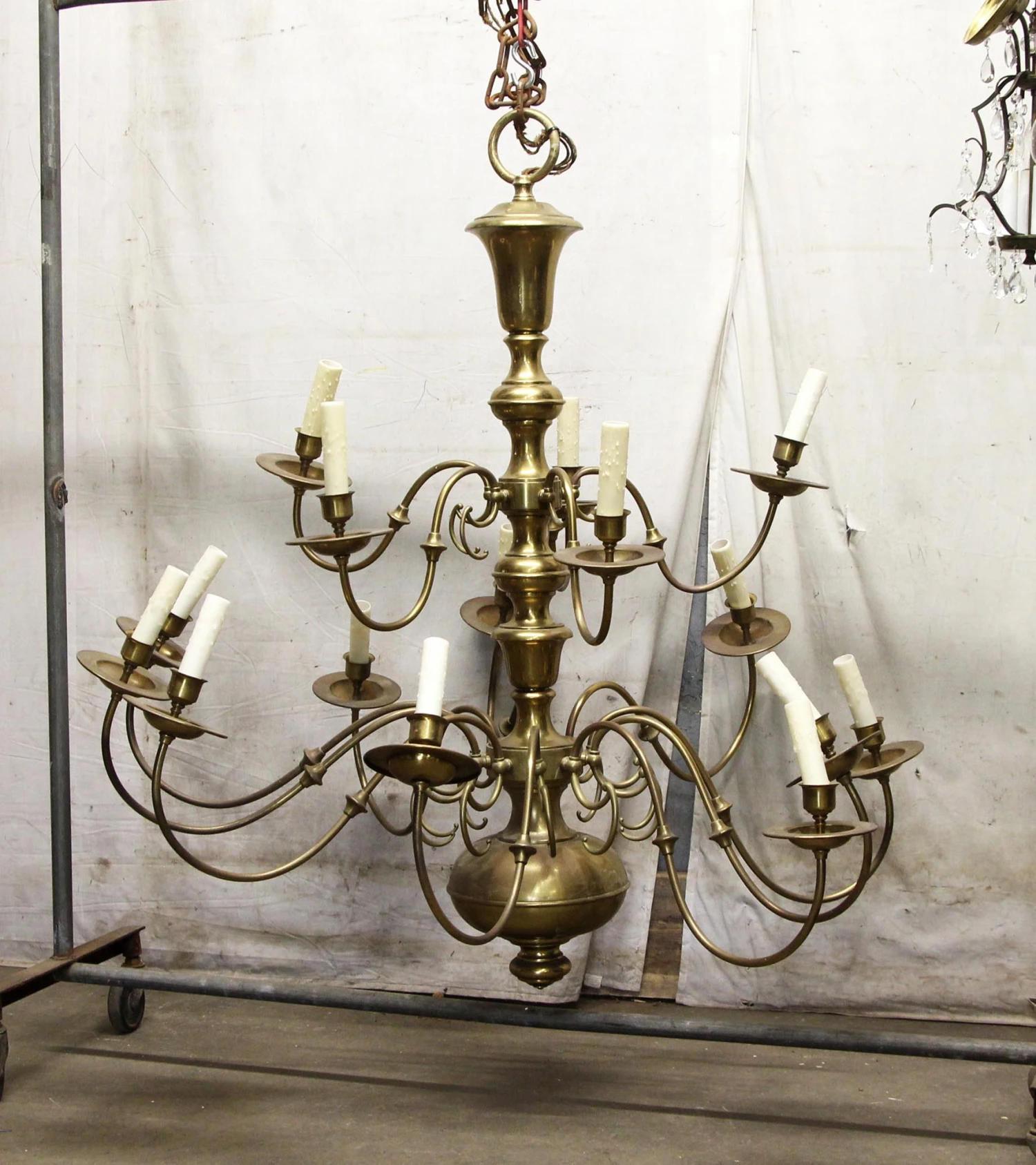 Oversized Antique Williamsburg 15 Arm Brass Chandelier 4 Oversized Antique Williamsburg 15 Arm Brass Chandelier - Image 2