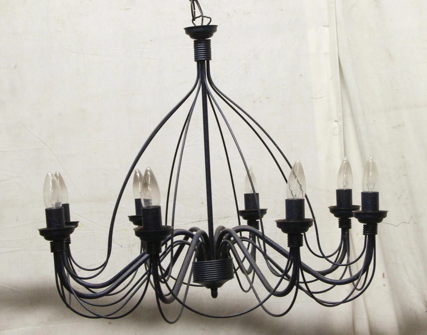 Vintage 8 Arm Blue & Black Wrought Iron Chandelier 4 Vintage 8 Arm Blue & Black Wrought Iron Chandelier - Image 2