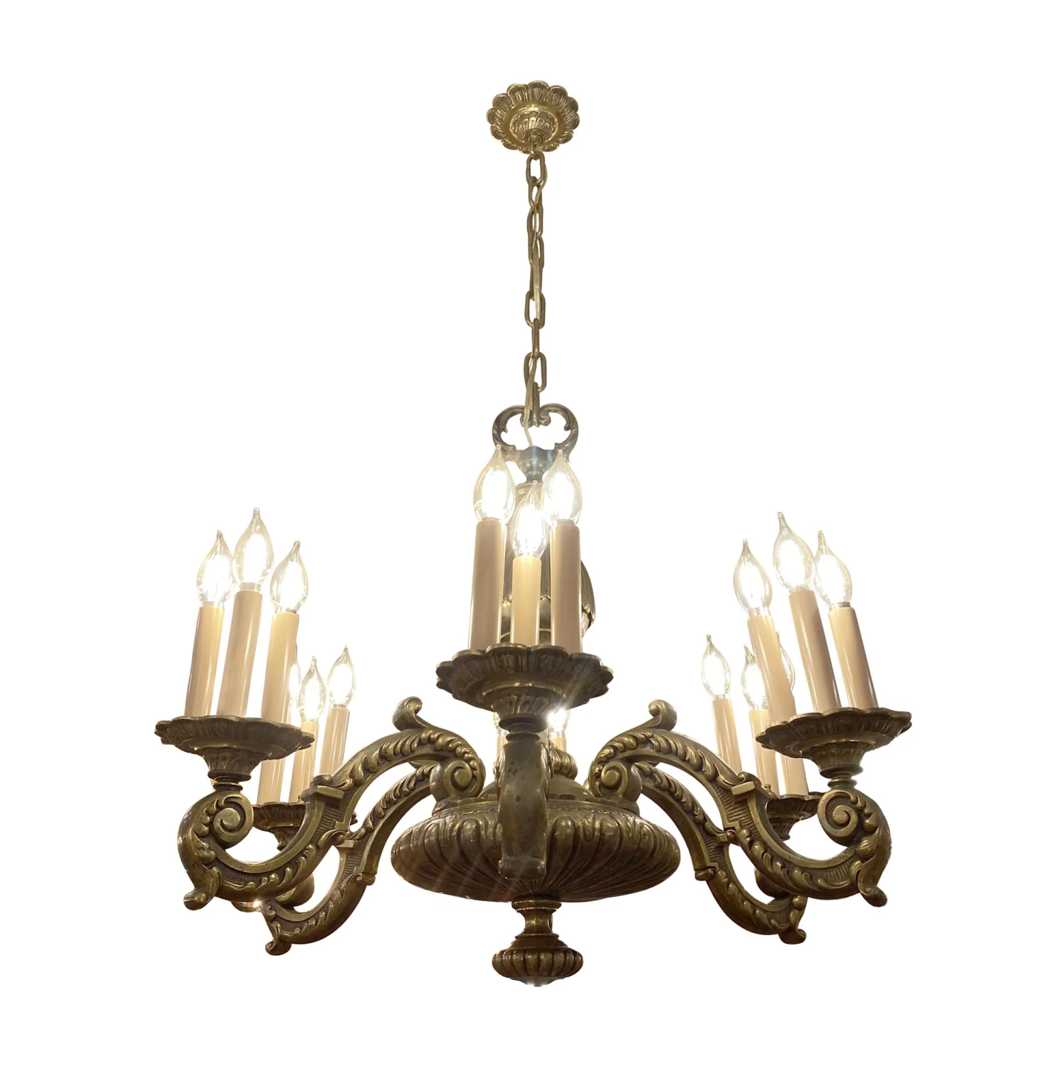 Antique 6 Arm 18 Light French Bronze Chandelier 4 Antique 6 Arm 18 Light French Bronze Chandelier - Image 2