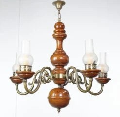 Traditional 5 Brass Plated Arms Medium Tone Wood Chandelier 15 Traditional 5 Brass Plated Arms Medium Tone Wood Chandelier -OGT Sale Store chandeliers q282744