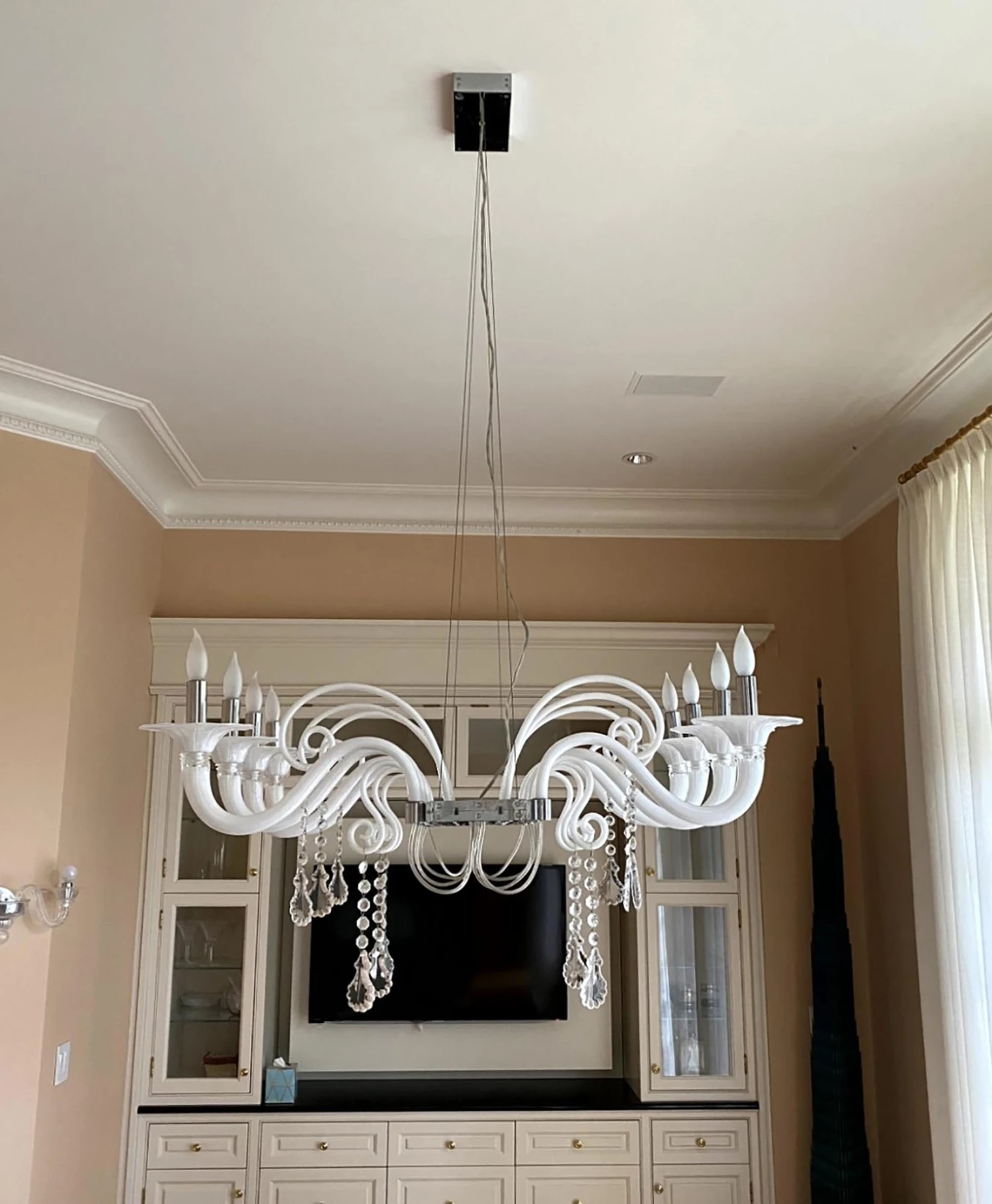 Mood Taif White Blown Glass & Crystal Chandelier By Franco Raggi 4 Mood Taif White Blown Glass & Crystal Chandelier By Franco Raggi - Image 2