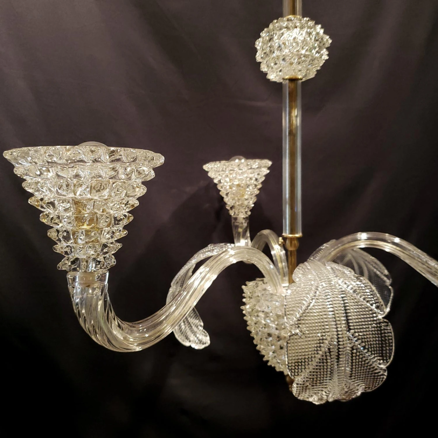 Vintage Rostrato Clear Murano Glass 3 S Arm Chandelier 4 Vintage Rostrato Clear Murano Glass 3 S Arm Chandelier - Image 2