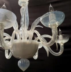 Vintage Murano Opaline Glass 6 S Arm Chandelier With Up & Down Leaves 9 Vintage Murano Opaline Glass 6 S Arm Chandelier With Up & Down Leaves -OGT Sale Store chandeliers q284954