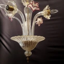Vintage Murano Crystal 3 J Arms Chandelier With Gold & Rose Inflections 9 Vintage Murano Crystal 3 J Arms Chandelier With Gold & Rose Inflections -OGT Sale Store chandeliers q284958