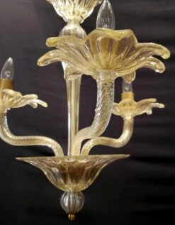 Vintage Murano Glass 3 Up J Arms Chandelier With Gold Inflections 9 Vintage Murano Glass 3 Up J Arms Chandelier With Gold Inflections -OGT Sale Store chandeliers q284959