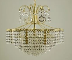 Vintage Cascading Crystal Polished Brass Basket Chandelier -OGT Sale Store chandeliers q287602