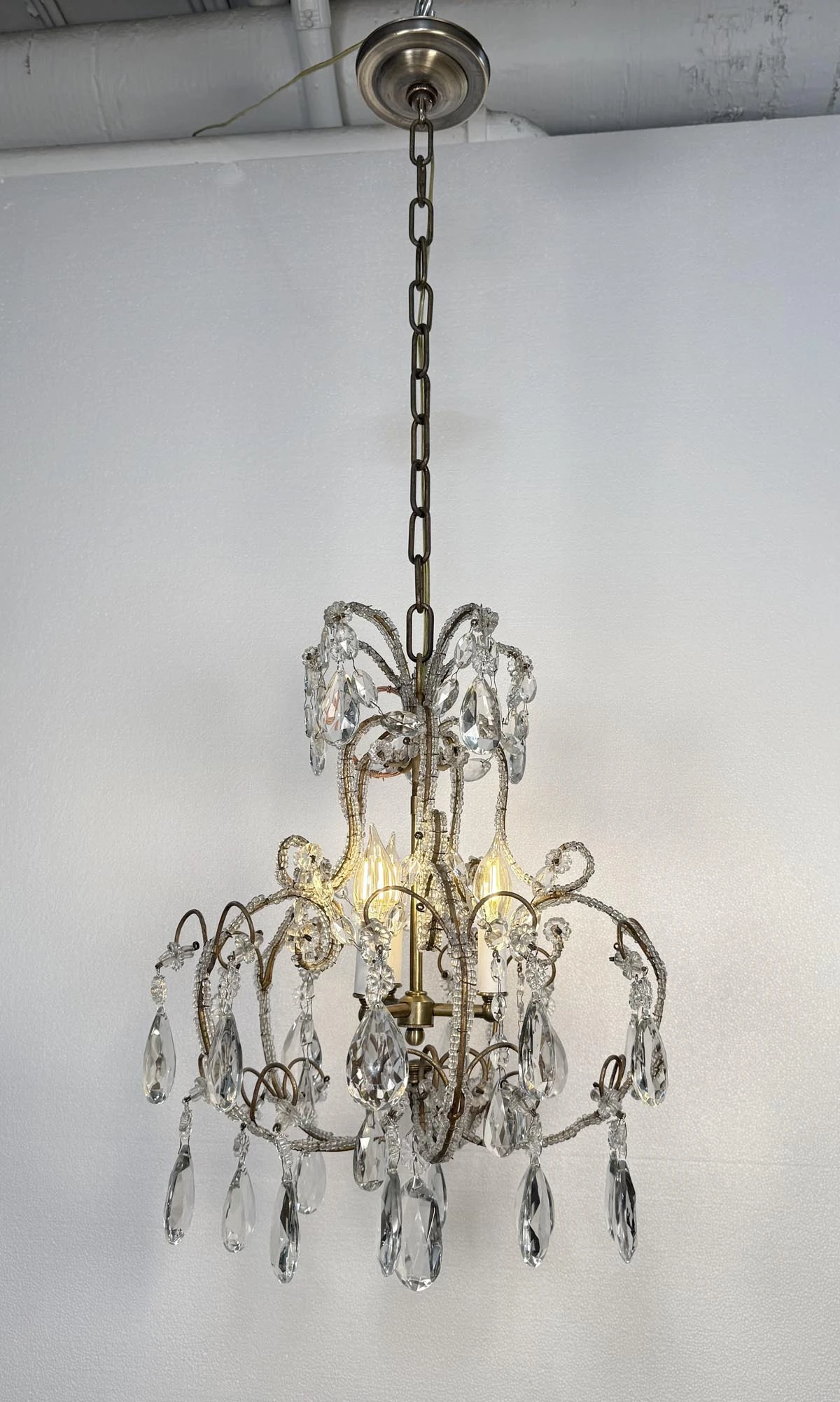 Antique French Crystal 3 Light Chandelier With Floret Details 4 Antique French Crystal 3 Light Chandelier With Floret Details - Image 2