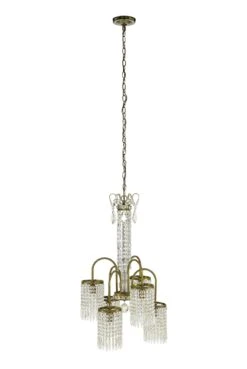 Restored Empire Crystal 6 Arm Brass Frame Chandelier
