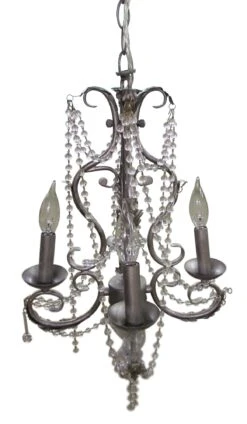 Traditional 4 Arm Silver Chandelier With Glass Beads