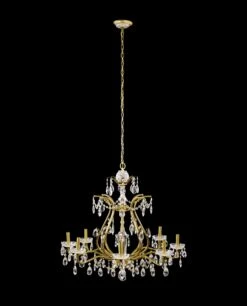 Victorian 8 Arm Crystal Candlestick Gilded Brass Chandelier
