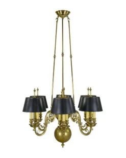Victorian Black Shaded 6 Arm 18 Socket Brass Chandelier