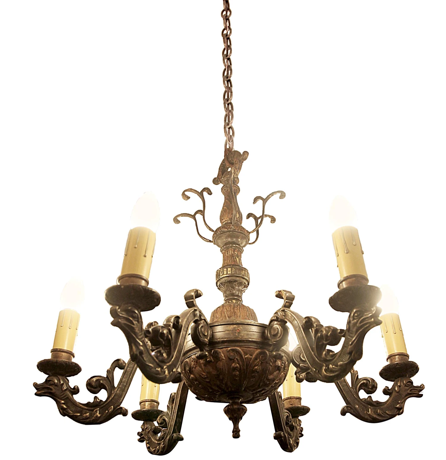 Victorian Bronze 6 Arm Seahorse Motif Chandelier 3 Victorian Bronze 6 Arm Seahorse Motif Chandelier