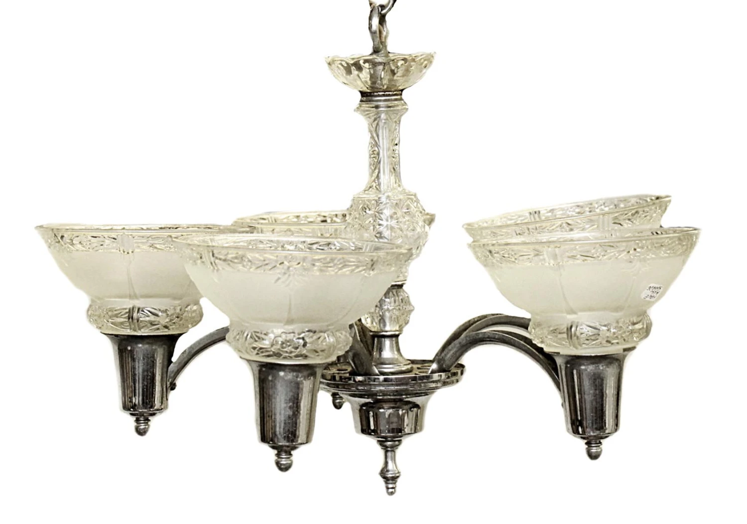 Vintage 5 Light Slip Shade Chrome Art Deco Chandelier 3 Vintage 5 Light Slip Shade Chrome Art Deco Chandelier