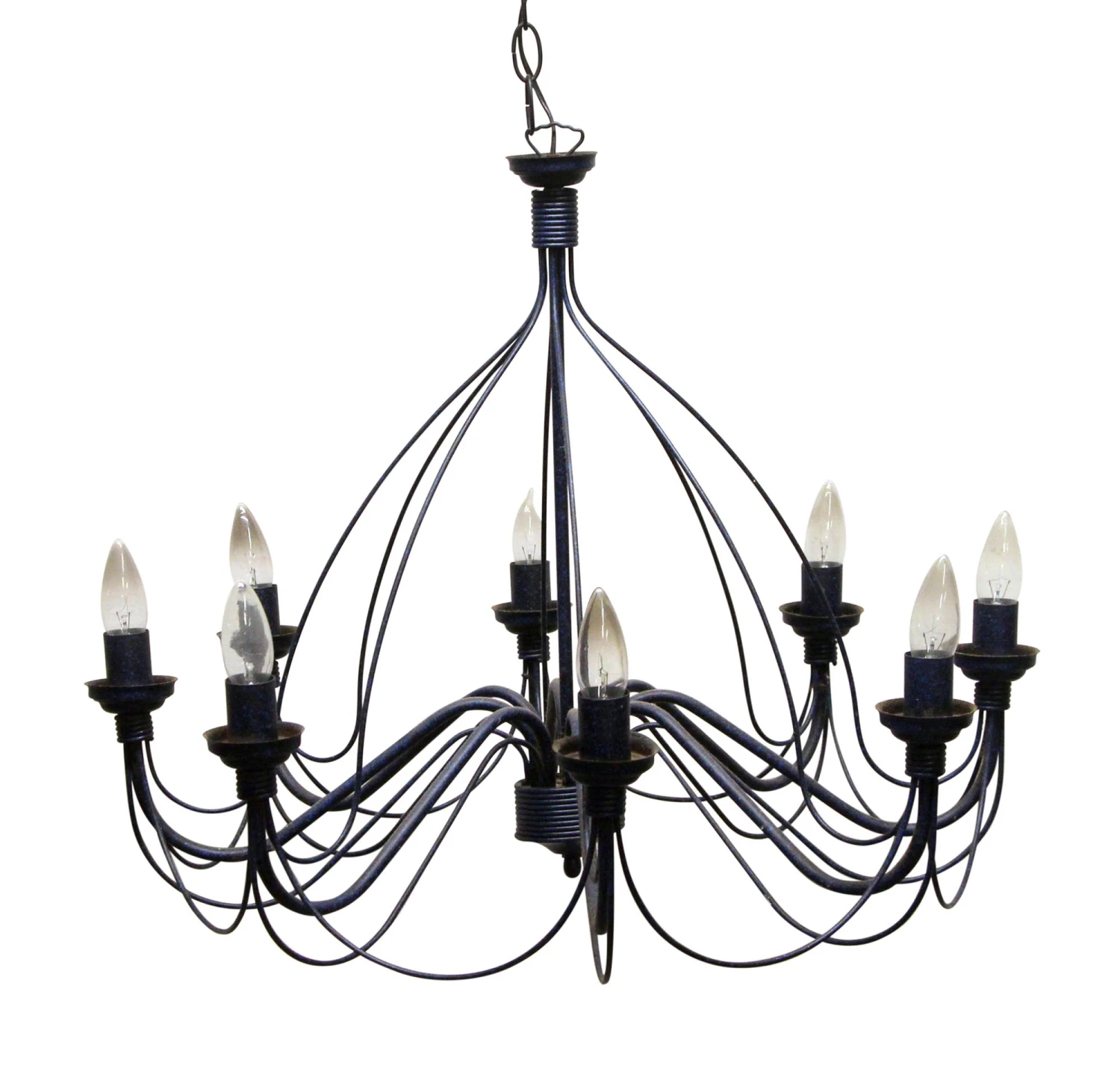 Vintage 8 Arm Blue & Black Wrought Iron Chandelier 3 Vintage 8 Arm Blue & Black Wrought Iron Chandelier