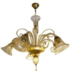 Vintage Amber 5 Arm Murano Calla Lily Shades Chandelier