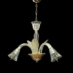 Vintage Clear Crystal 3 Arms 3 Up Leaves Chandelier