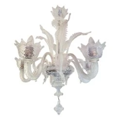 Vintage Clear Opaline Murano Glass 5 Arm Chandelier