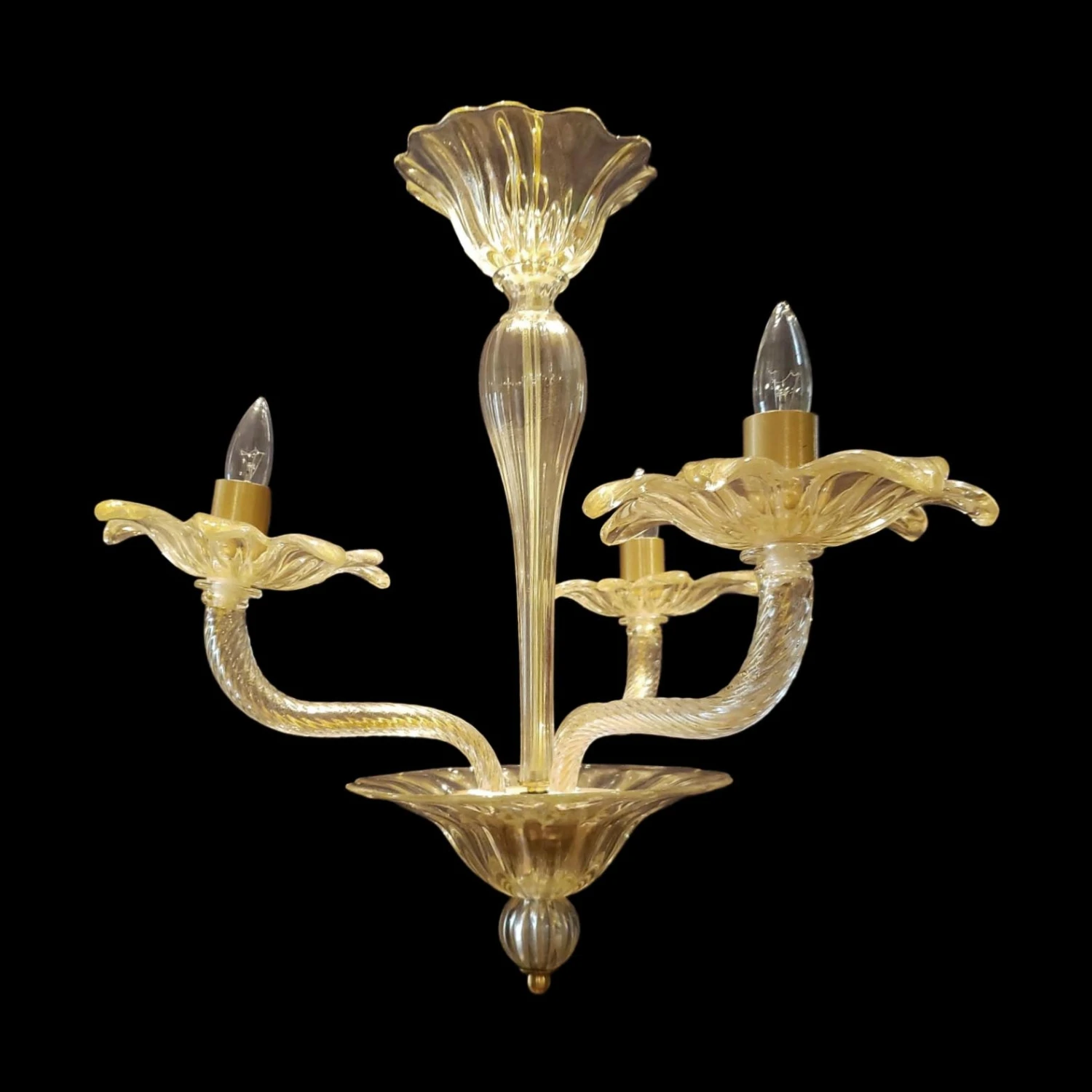 Vintage Murano Glass 3 Up J Arms Chandelier With Gold Inflections 3 Vintage Murano Glass 3 Up J Arms Chandelier With Gold Inflections